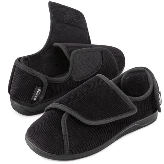 HomeTop Men's Diabetic Orthopedic Slippers Wide Adjustable House Shoes for Swollen Feet