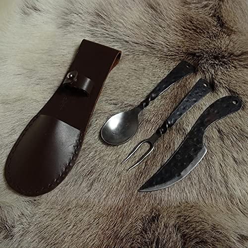Medieval Cutlery Set with Wearable Leather Pouch