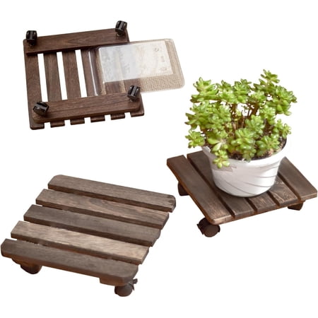 8.6-Inch Wood Plant Stand Indoor with Rolling Wheels