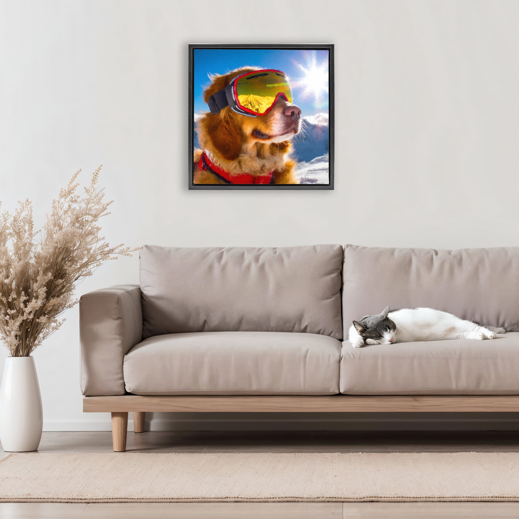 Stupell Industries Ski Goggles Retriever Black Framed Floater Canvas Wall Art, design by Sean Parnell