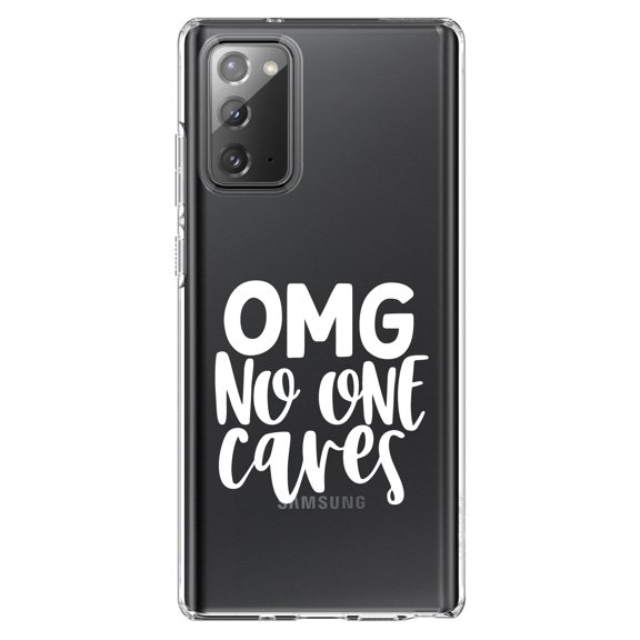 DistinctInk Clear Shockproof Hybrid Case for Galaxy Note 20 ULTRA (6.9" Screen) - TPU Bumper Acrylic Back Tempered Glass Screen Protector - OMG No One Cares - White