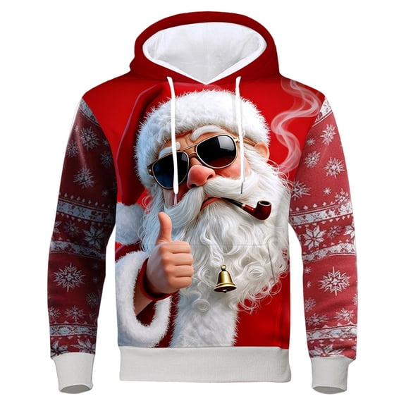 XIAONU Christmas Santa Full Print Hoodie For Unisex Snowflake Sleeve Graphic Holiday Sweatshirt