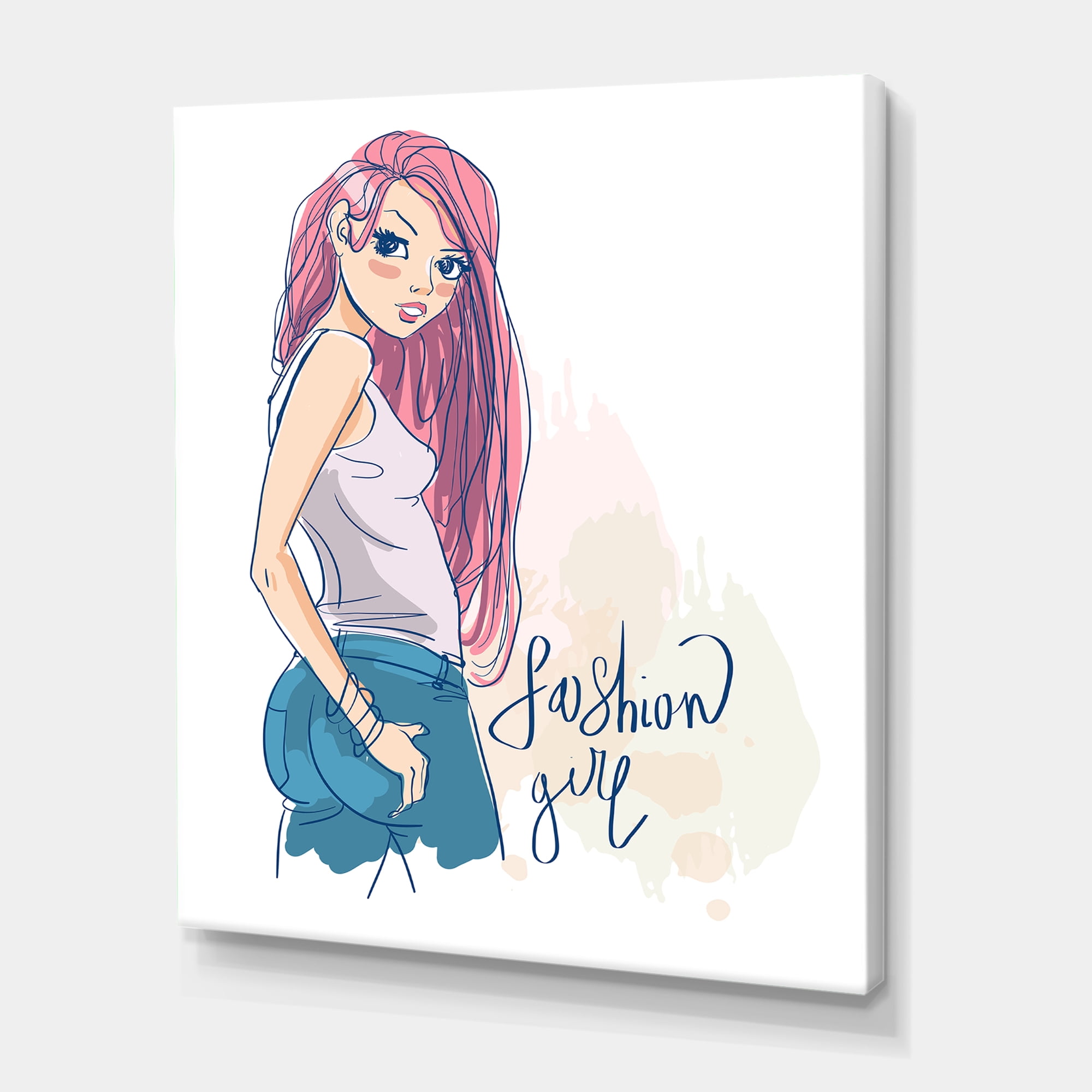 Trendy Fashion Woman I 24 in x 32 in Painting Canvas Art Print, by Designart