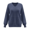 thumbnail image 6 of Vinsonshop Women's Casual Loose Sweaters V Neck Long Sleeve Lightweight Pointelle Knit Pullover Fall Tops Dark Blue XXL, 6 of 6