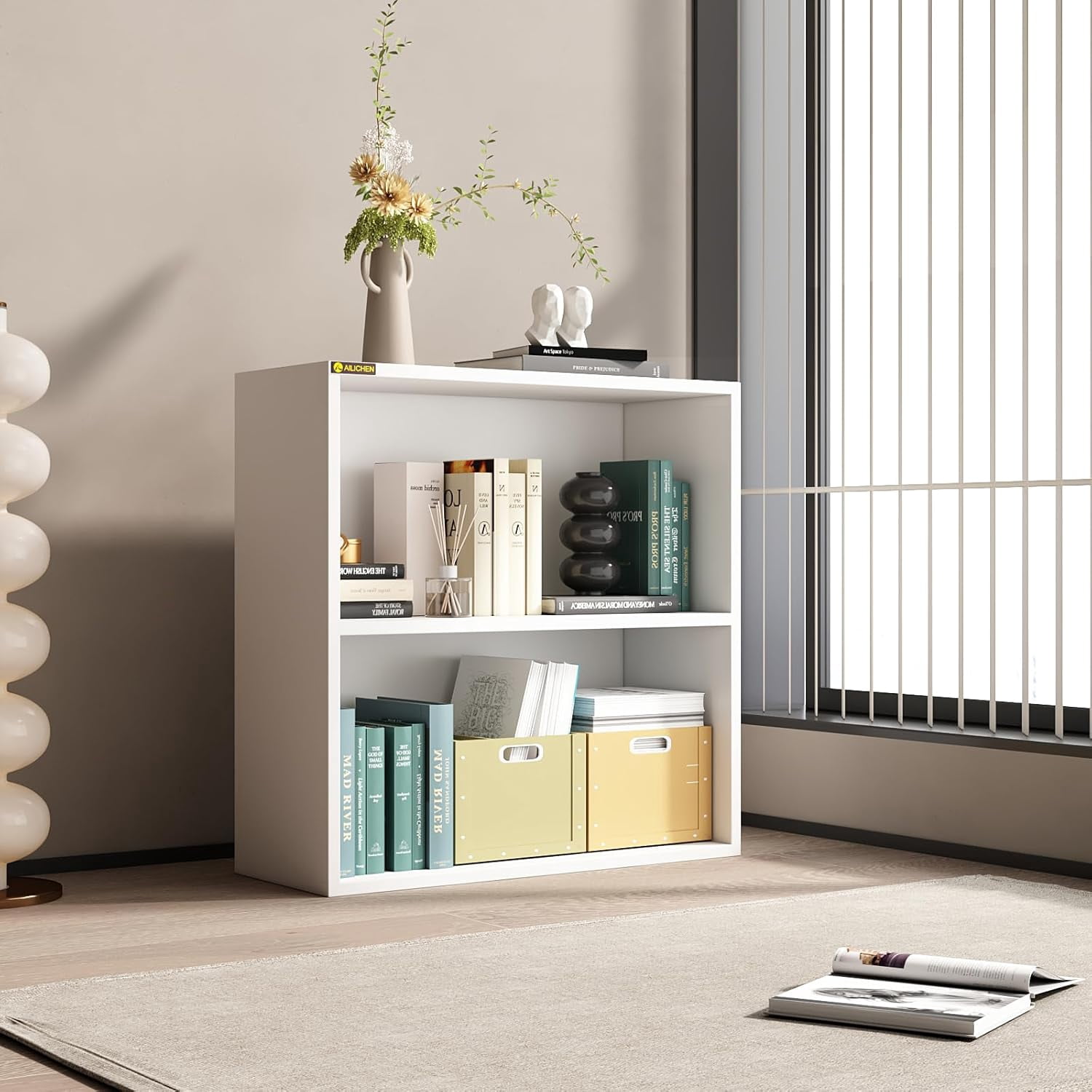 ALISENED 2 Tiers Shelf Bookcase, Stylish and Functional Bookshelf, Storage Organizer Shelving for Home, Office, Living Room and Bed Room