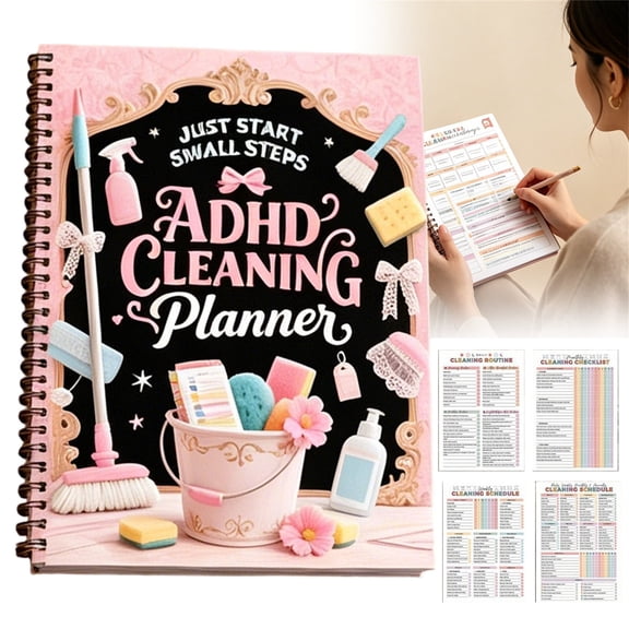 YSKING ADHD Cleaning Planner Notebook,8.27in×5.51in Undated Household Chore Schedule Organizer,Pink Cute Spiral Bound Daily Weekly Monthly Cleaning Checklist Journal,Hot Savings Single Unit