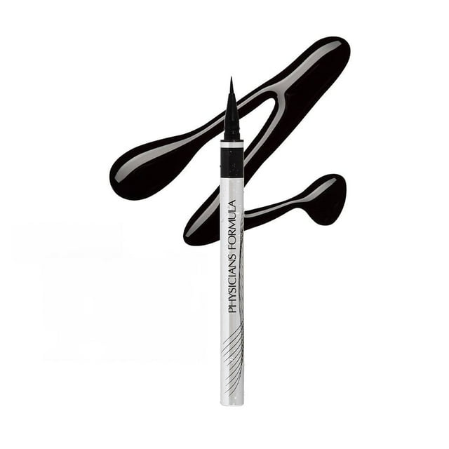 Delineador para ojos Physicians Formula Super slim liquid eyeliner ultra black libre de parabenos 0.4 ml con punta de pincel ultrafina para máxima precisión y control, fórmula líquida resistente al agua que seca rápido y dura todo el día, ideal para líneas definidas y alas, también usado para detalles precisos en maquillaje artístico.