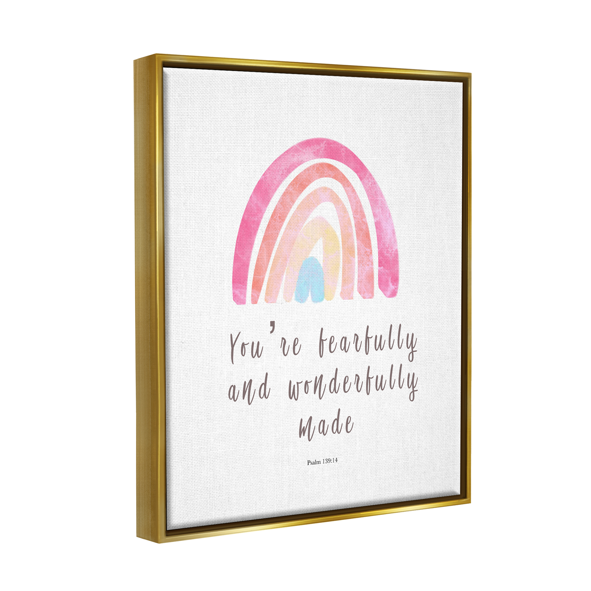 Stupell Industries Psalm 139:14 Rainbow Religious Painting Gold Floater Framed Art Print Wall Art, 17 x 21