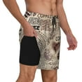 thumbnail image 2 of Kdxio Abstract Coffee Pattern With Letters Print Men'S Swim Trunks With Compression Liner 7 Inch Inseam Quick Dry Swim Shorts, 2 of 7