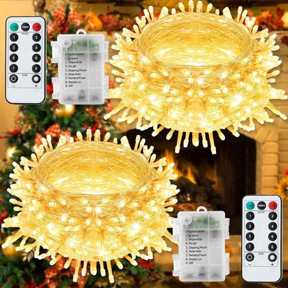 Qillnyy 2 Pack 40 LED 4m Warm White Twinkle Fairy String Lights, IP65 Waterproof, 8 Modes Remote Control, Indoor Outdoor Christmas Decor