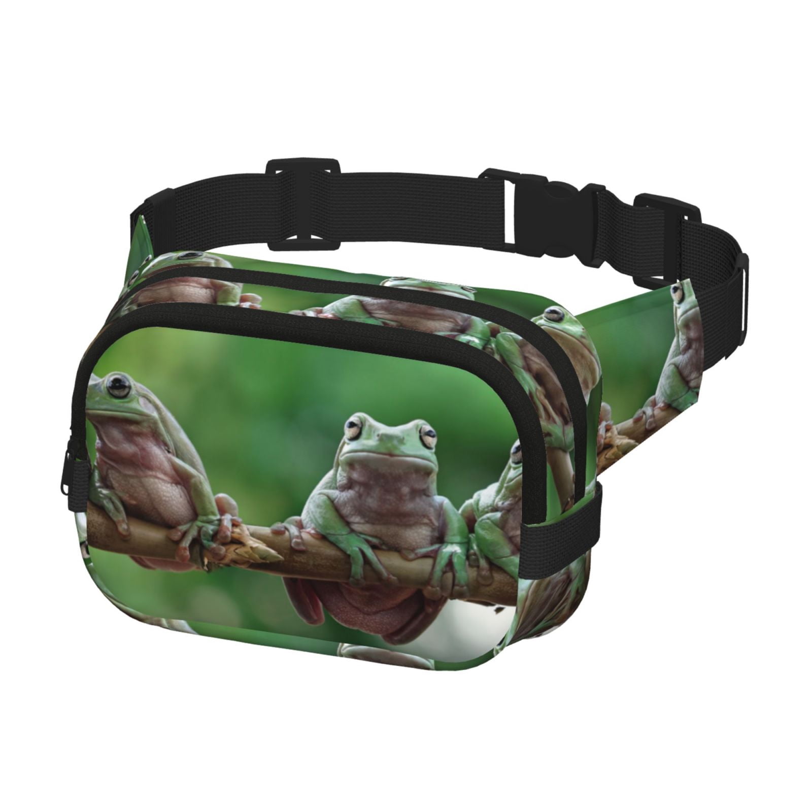 Hirioo Australian White Tree Frog Sitting on Branch for Double Layer Waist Bag Adjustable Fanny Pack For Travel Running Hiking