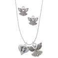 thumbnail image 1 of Delight Jewelry Silvertone Heart with Baby Feet Silver tone Guardian Angel Charm Necklace and Stud Earrings, 1 of 4
