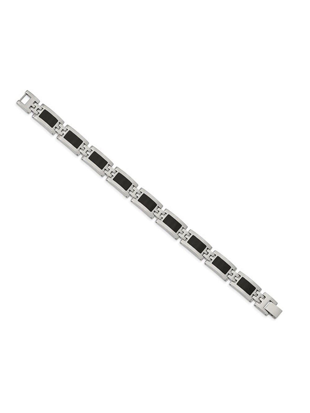 Gem & Harmony Mens Stainless Steel Bracelet with Black Enamel (9 inches ) for Men