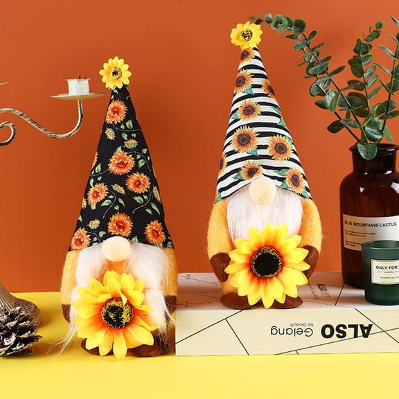 Summer Swedish Gnomes Decor Spring Buffalo Plaid Rustic Tiered Tray Decorations Plush Sunflower Ornaments