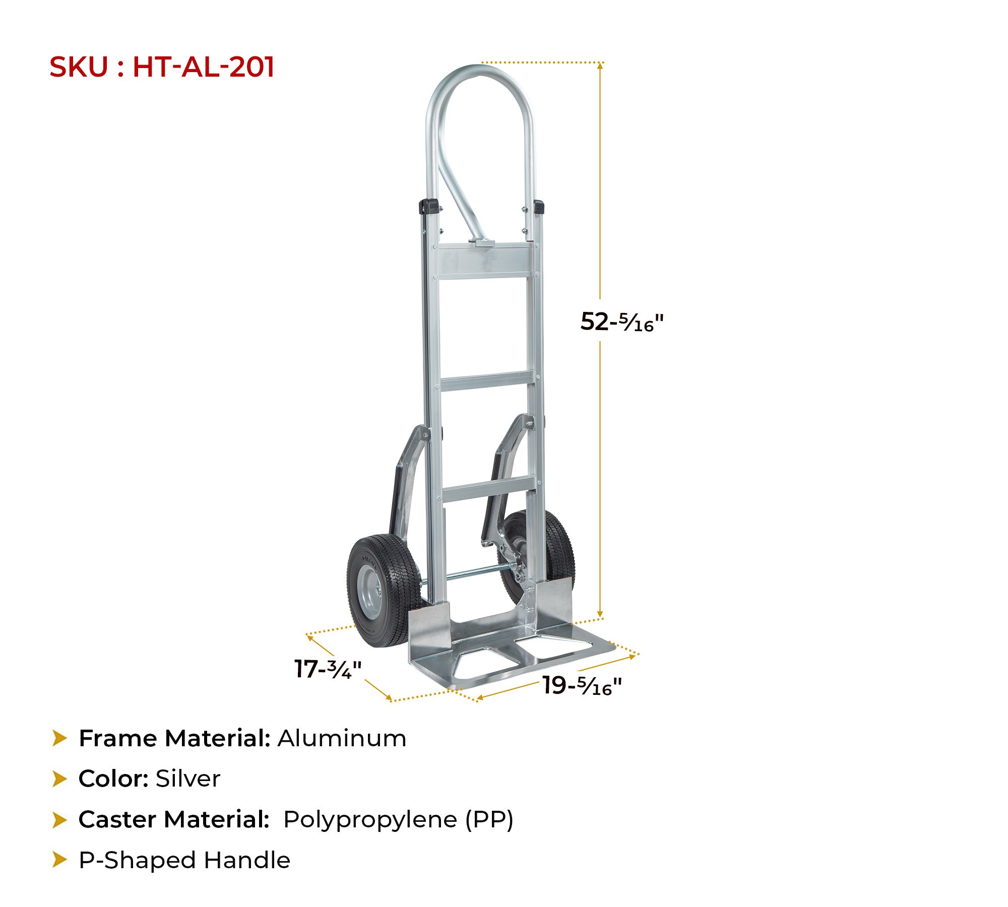 2 Pack 600 lbs Aluminum Hand Truck Heavy Duty Dolly with P Handle & 10" Caster Wheels - Hand Truck with Skid Bars & Vertical Loop Handle - 52.3" x 17.5" with 19.3" x 7.5" Nose Plate