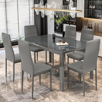 Cvortll 7 Pcs Tempered Glass Dining Table Sets, 29.3” H Glass Dining Table and 6 PU Leather Chairs