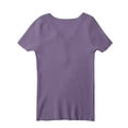 thumbnail image 3 of Holzkary Women's Henley T Shirts Summer Deep V Neck Ribbed Short Sleeve Slim Fit Button Tops Casual Tee Ice T Shirt Woven Sweater Versatile Thin V Neck Slimming Base Layer Worn Outside Light Violet M, 3 of 7