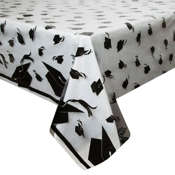 Clear Graduation Caps Plastic Party Tablecloth, 108 x 54in