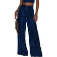 thumbnail image 4 of Womens Velvet Wide Leg Pants High Waisted Palazzo Trousers with Pockets, 4 of 6