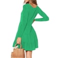 thumbnail image 2 of Vestido de mujer Vestido de manga larga con cuello en V Mezcla de algodón Ropa casual Botón Ropa plisada, Verde, M Inevent AP003993-14, 2 of 3