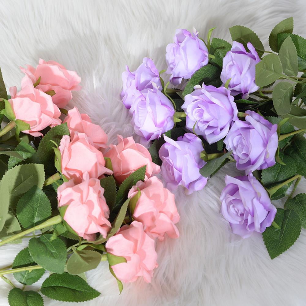Aosijia 16 PCS Artificial Pink Purple Roses Flowers for Valentine's Day