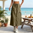 thumbnail image 6 of Womens Cargo Skirt High Waisted Drawstring Quick Dry Maxi Skirt Trendy Back Slit A Line Long Skirts Summer Skirts Army Green XL, 6 of 9