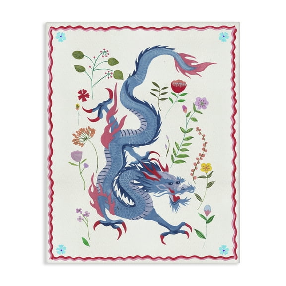 Stupell Industries Cultural Dragon & Plants Fantasy & Sci-Fi Painting Wrapped Canvas Art Print Wall Art, 16 x 20