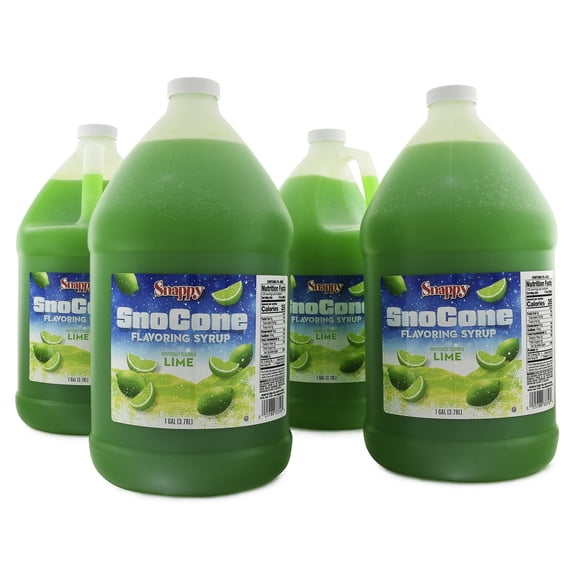 Snappy Lime Sno Cone Syrup, 1 Gallon 4 Pack, Ready to Use for Snow Cones and Shaved Ice