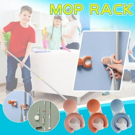 

Wall Mounted Mop Organizer Holder Brush Mop Hanger Storage Rack Kitchen Tool