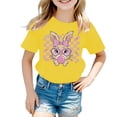 thumbnail image 2 of XDZJLR T-Shirt pour Filles Tout-Petits Imprimé Lapin de Pâques Col Rond Manches Courtes Mode Décontractée Vêtements Jaune 2-3 Ans, 2 of 3