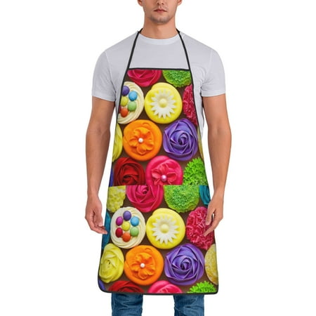 

Jgfou Brightly Colored Cupcakes Print Anti-fouling Apron for Men Women Waterproof Oil-Proof Kitchen Apron with Adjustable Straps Pocket and No-Pill No-Fade Fabric