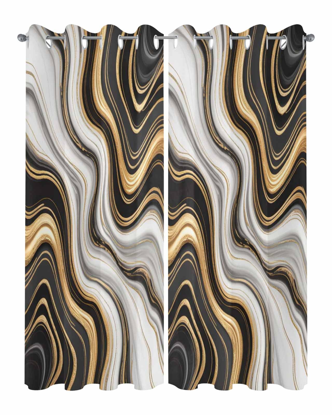 Black Golden Marble Outdoor Curtains for Patio, Gray White Ombre Abstract Texture Privacy Drapes Grommet Waterproof Outside Curtains for Porch/Cabana/Balcony 54"x 95", 2 Panel