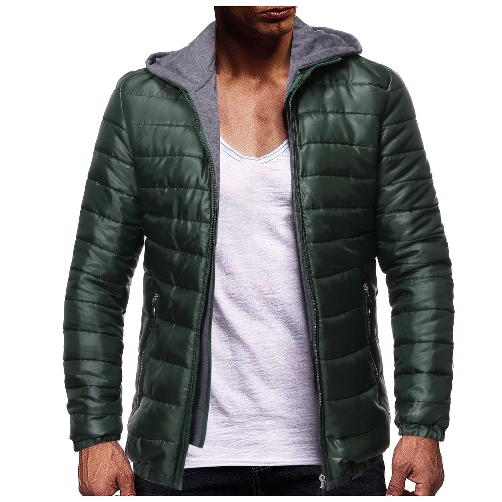 HAOTAGS Men's Puffer Jacket Outdoor Hooded Padded Coat Warm Puffer