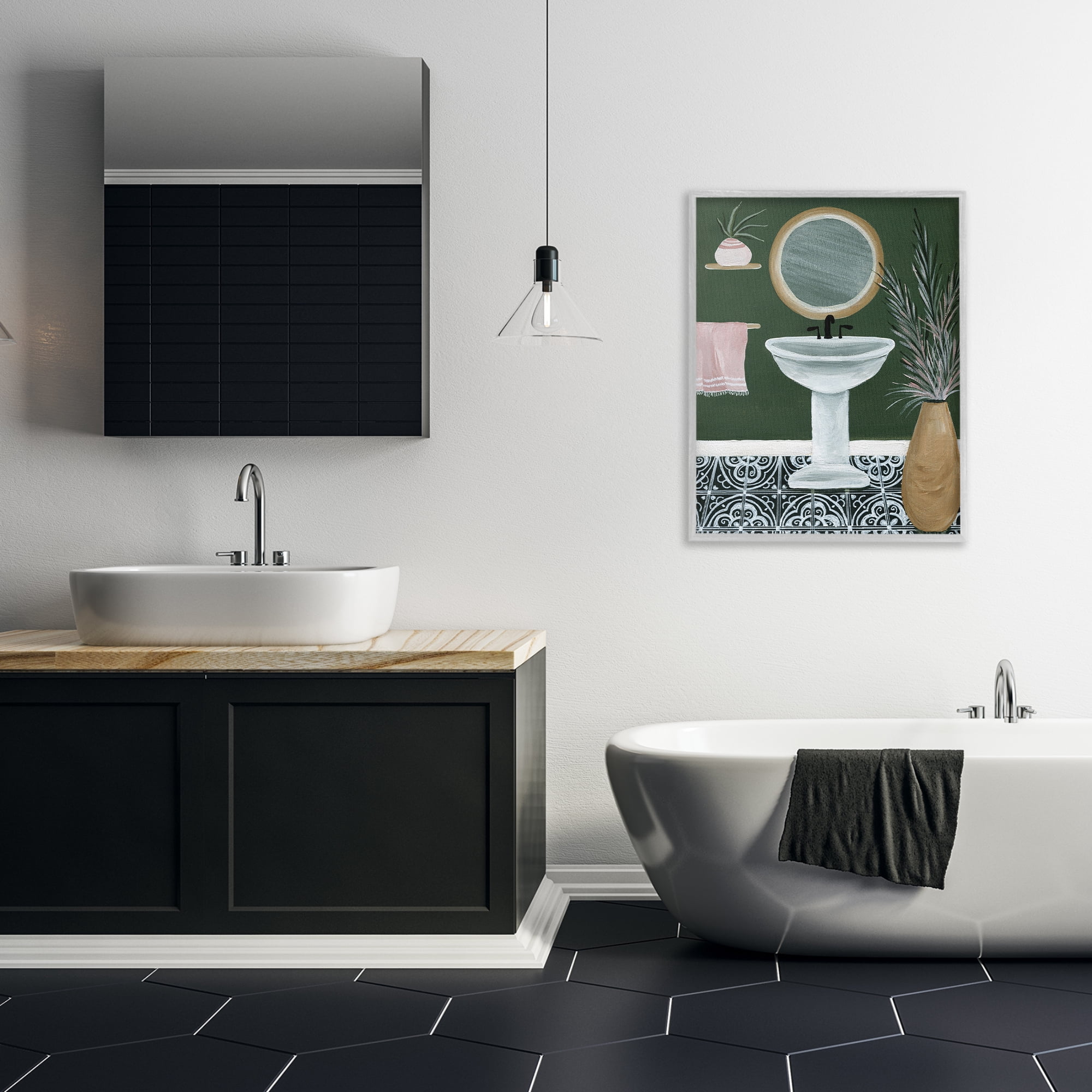 Stupell Industries Chic Green Bathroom Typography Painting Gray Framed Art Print Wall Art, 24 x 30
