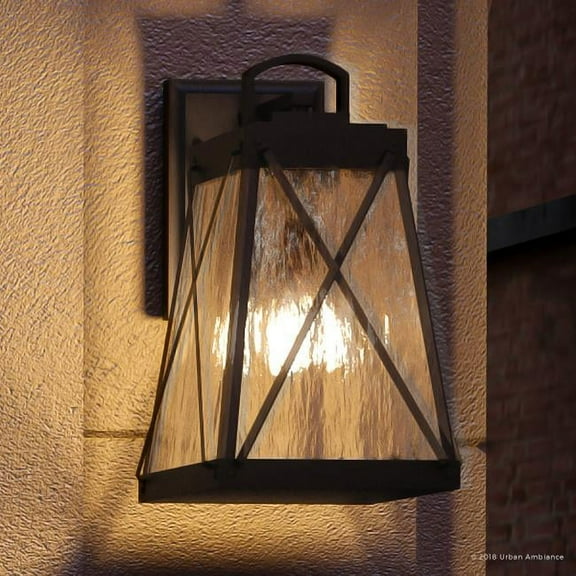 Urban Ambiance Luxury Coastal Outdoor Wall Light, Size: 15-3/4"H x 8-3/8"W, with Transitional Style Elements, Midnight Black Finish and Clear Water Shade, UHP1053