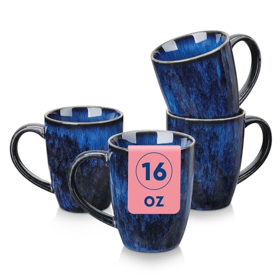 Coffee Mugs Set of 4, 16oz Coffee Cups Set with Handle, Ceramic Tea Mugs for Kitchen, Latte Mugs for Coffee,Cocoa, Tea,Blue