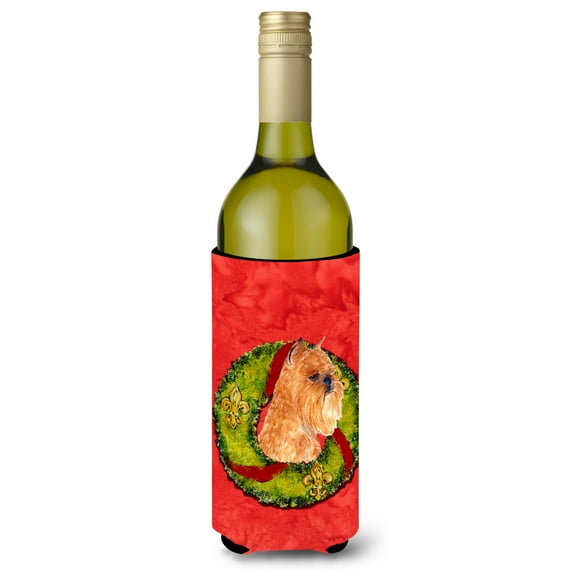 Brussels Griffon Cristmas Wreath Wine Bottle Hugger