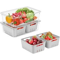 Puricon (2 Pack) Fresh Food Containers for Fridge, Fruit Storage Vegetable Keeper Produce Saver with Colander & Lid, Stackable Refrigerator Organizers for Salad Berry Lettuce, BPA Free -Large