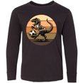 thumbnail image 3 of Inktastic Dinosaur Soccer Retro Sunset Long Sleeve Youth T-Shirt, 3 of 5