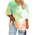thumbnail image 2 of purcolt Plus Size Tops for Women Casual 3/4 Length Sleeve V Neck Tie Dye T-Shirts Oversized Tees, Sizes S-5XL, 2 of 6