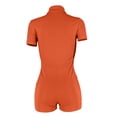 thumbnail image 4 of Zip Up Jumpsuits For Women Sexy Bodycon Romper Trendy Short Sleeve Bodycon Solid Color Short Romper Pants One Piece Jumpsuits Clubwear With Multiple Pockets, 4 of 4