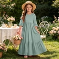 thumbnail image 6 of Girls Tiered Maxi Dresses Half Sleeve Ruffle Hem Long Dress Summer Casual Vacation Outfits Army Green, Size 13 Y, 6 of 7