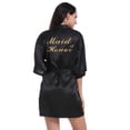 thumbnail image 2 of LYMAYTER Satin Sleepwear Robe‌ for Women's Short Gilded Letters Bridal Party Bathrobe S-2XL, 2 of 8