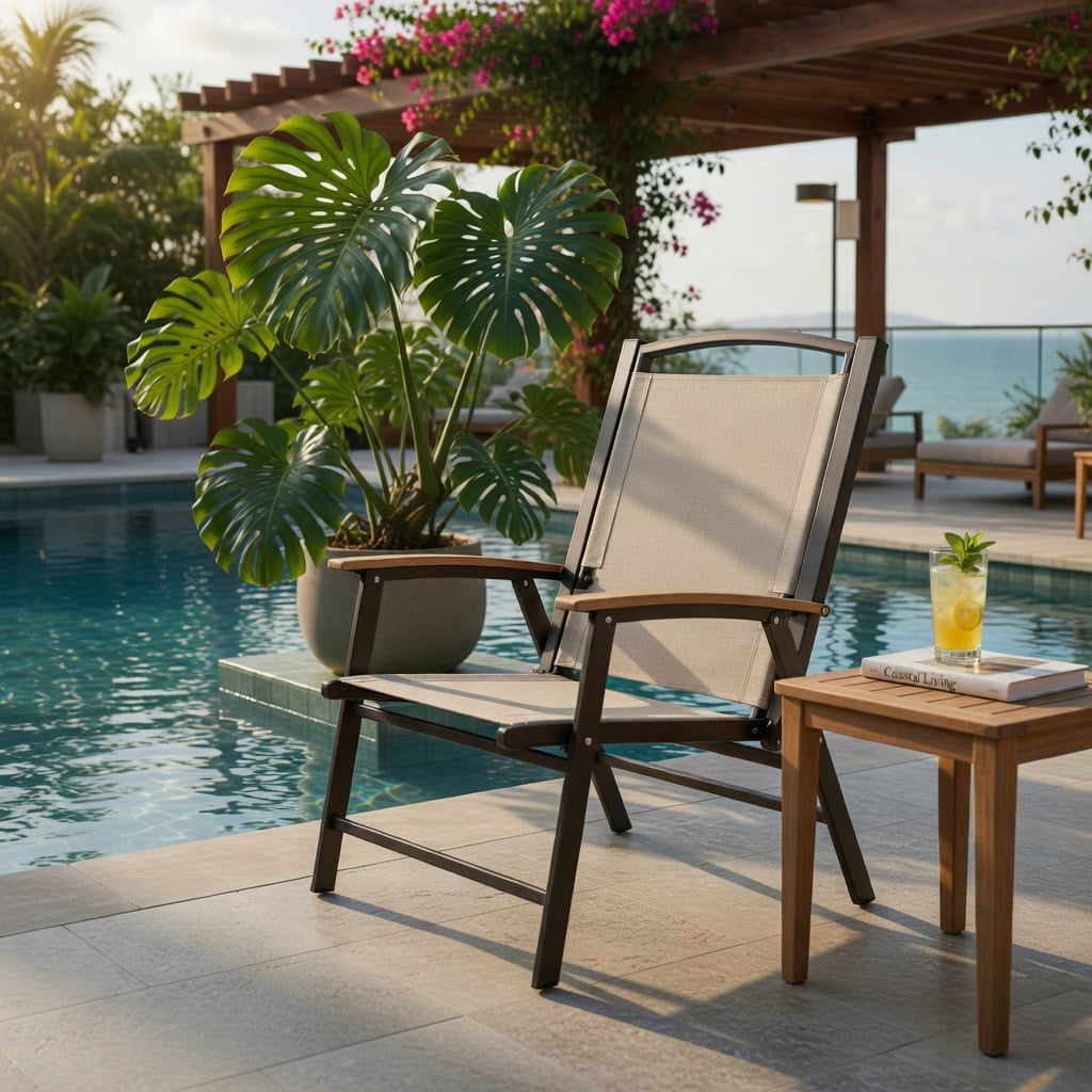 Hommoo 2-Pack Patio Dining Chairs with Armrests, Rust-Resistant Steel Frame, Foldable & Lightweight Outdoor Seating for Deck, Porch, Garden, Beige