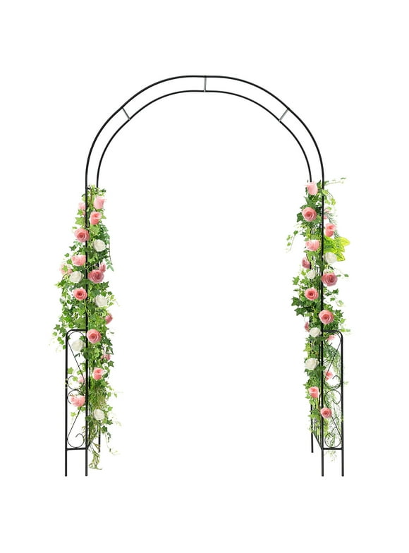 Gymax Metal Garden Arch 7.9 FT Backdrop Stand for Various Climbing Plants Party Black
