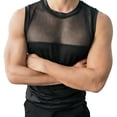 thumbnail image 4 of YLSDY Men's Sheer Mesh Panel Sleeveless Top, Slim Fit Transparent Tank with Solid Underlayer for Night Out Black Free Size, 4 of 7