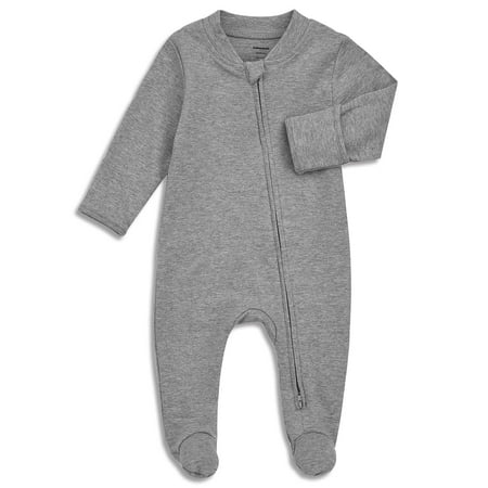 

Aablexema Organic Cotton Baby Footie Pajamas with Mittens Newborn Zip Up Onesie Sleeper (3-6 Months Grey)