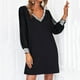 thumbnail image 4 of Vestido de malla para mujer: glamuroso, negro, cuello en V, manga larga, poliéster, corte ajustado, para la oficina o las vacaciones. Tallas estadounidenses/británicas/europeas: S-XXXXL., 4 of 8