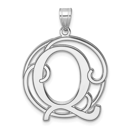 Sterling Silver Script Letter Q Pendant Necklace, Ornate Initial Charm for Women or Unisex, 925 Silver Monogram Jewelry, Personalized Alphabet Name Necklace