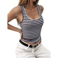 thumbnail image 3 of Women's U-Neck Striped Fitted Cropped Sleeveless Tank Top Blue S, 3 of 7